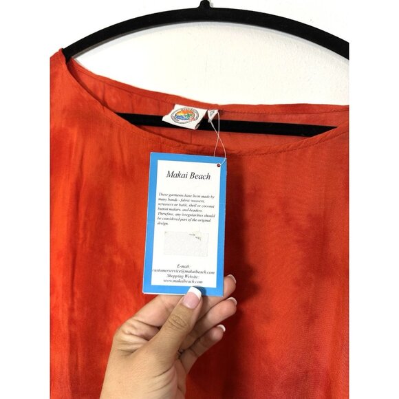 NWT Makai Beach Red One Size Hawaii Poncho Tropical Beach Cover Up Swim Tie Dye - Picture 8 of 12